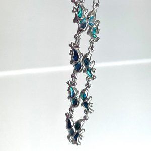 Silver Inlaid Rainbow Abalone Dolphin Panel Link Bracelet 7.5"